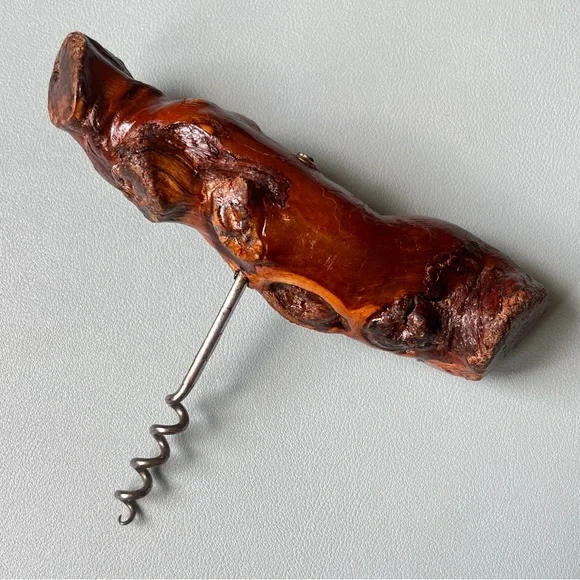 Vintage Burl Wood Cork Screw Corkcrew Bottle Opener Grapevine Vintage French Bar - Picture 3 of 8